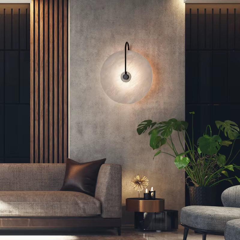 Luxury Hotel Restaurant Alabaster Wall Sconce Modern Bedside round Marble LED Wall Lamp for Bedroom Living Room Corridor Hallway