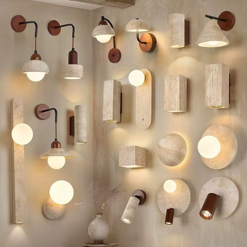Natural Travertine Handmade Luxury Indoor Wall Lamp Eco-Friendly LED Decor Bedroom Bedside Living Room