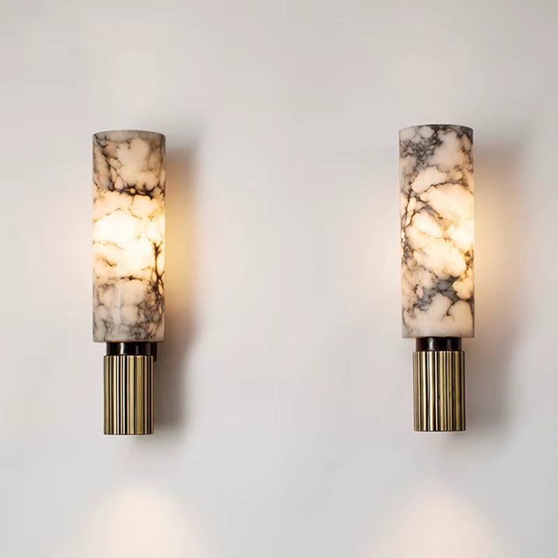Spanish Alabaster Wall Lamp Natural Black Veins Luxury Sconce for Hotel Lobby Grand Entrance Living Room Decoration