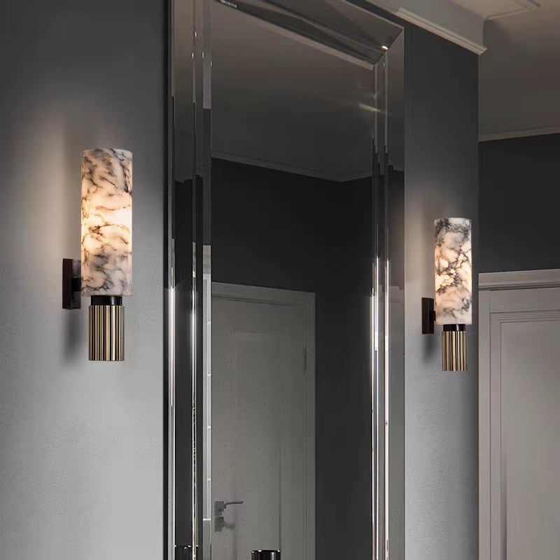 Spanish Alabaster Wall Lamp Natural Black Veins Luxury Sconce for Hotel Lobby Grand Entrance Living Room Decoration