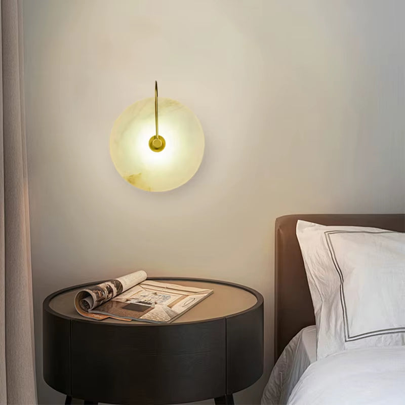 Luxury Hotel Restaurant Alabaster Wall Sconce Modern Bedside round Marble LED Wall Lamp for Bedroom Living Room Corridor Hallway