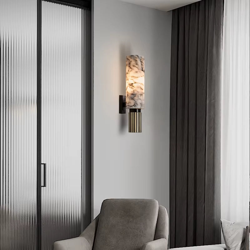 Spanish Alabaster Wall Lamp Natural Black Veins Luxury Sconce for Hotel Lobby Grand Entrance Living Room Decoration