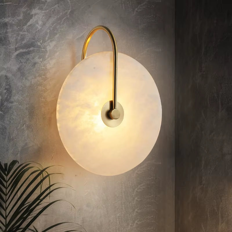 Luxury Hotel Restaurant Alabaster Wall Sconce Modern Bedside round Marble LED Wall Lamp for Bedroom Living Room Corridor Hallway